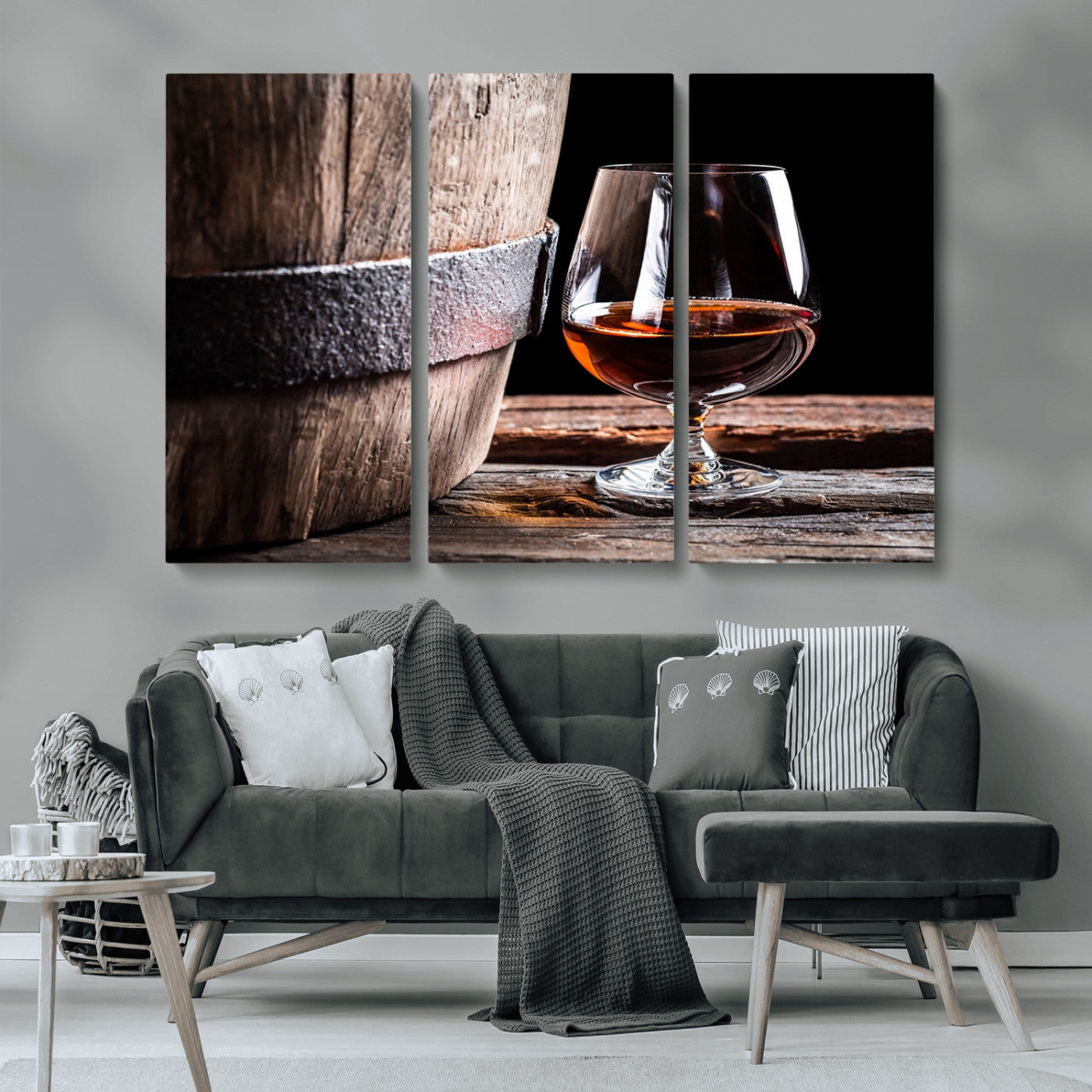 50839-MGV-CV-36X24-Barrel & Brandy Wall Art – Rustic Whiskey Barrel and Brandy Glass Canvas Print, Elegant Home Bar or Lounge Decor for Office, Man