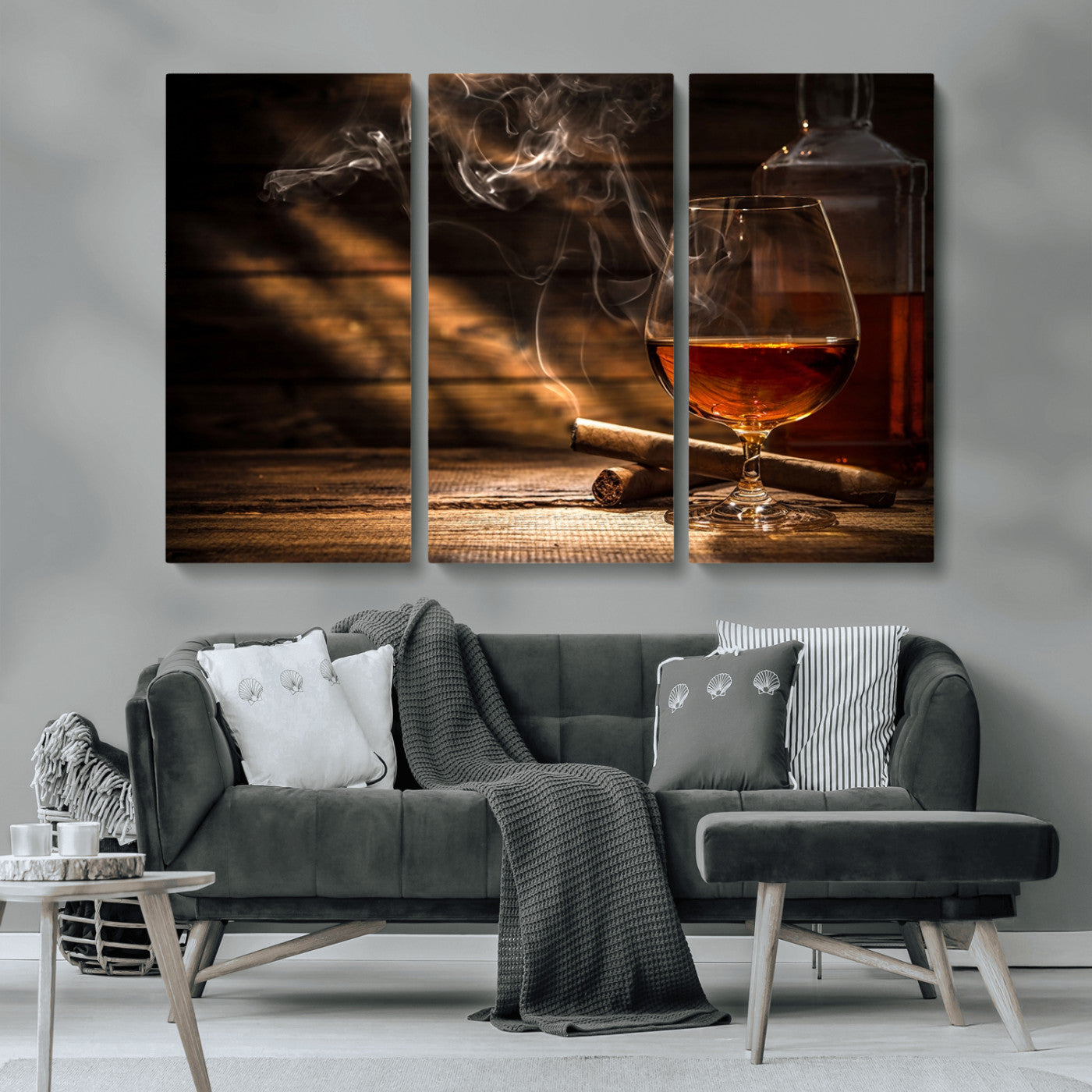 92305-MGV-CV-36X24-Whiskey & Cigar Wall Art – Moody Whiskey and Cigar Canvas Print, Sophisticated Bar or Home Lounge Decor for Office, Man Cave or