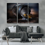78049-MGV-CV-36X24-Whiskey Barrel Wall Art – Rustic Whiskey Barrel and Glass with Ice Canvas Print, Classic Bar or Lounge Decor for Home, Office, or