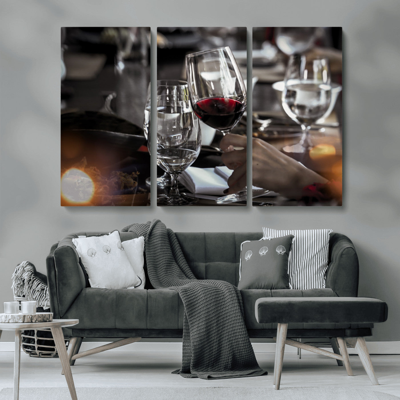 75513-MGV-CV-36X24-Elegant Wine Toast Wall Art – Close-Up Red Wine Glass at Dinner Table Canvas Print, Sophisticated Dining Room or Bar Decor