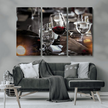 75513-MGV-CV-36X24-Elegant Wine Toast Wall Art – Close-Up Red Wine Glass at Dinner Table Canvas Print, Sophisticated Dining Room or Bar Decor