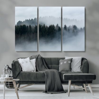 42596-MGV-CV-36X24-Misty Forest Wall Art – Atmospheric Pine Trees Canvas Print, Nature Landscape Decor for Living Room, Bedroom, Office, or Cabin