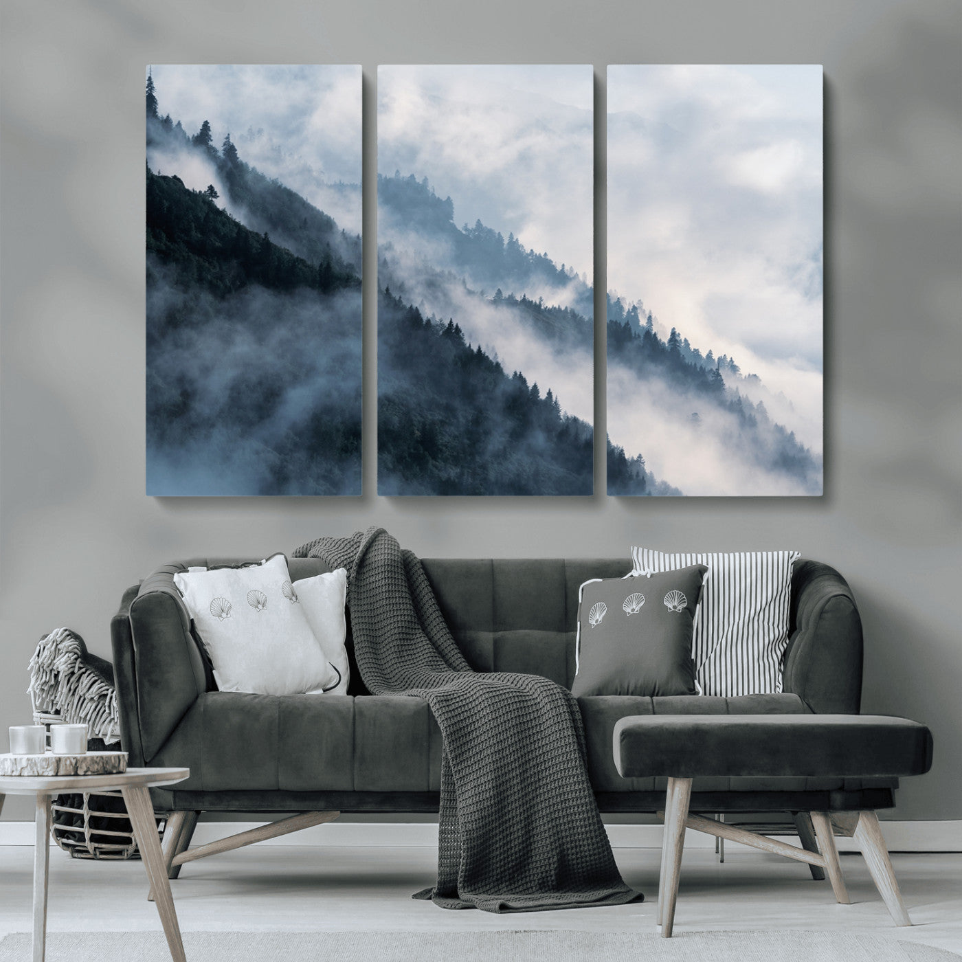 85737-MGV-CV-36X24-Misty Mountain Wall Art – Atmospheric Pine Forest Canvas Print with Fog and Mist, Calm Nature Decor for Living Room, Bedroom,