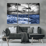 36012-MGV-CV-36X24-Dramatic Stormy Ocean Waves Black and White with Deep Blue Highlights – Moody Seascape Wall Art, Nature Photography Print for Home