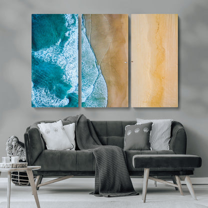 46640-MGV-CV-36X24-Aerial Beach Wall Art – Turquoise Waves and Golden Sand Canvas Print with Lone Surfer, Coastal Ocean Decor for Living Room,