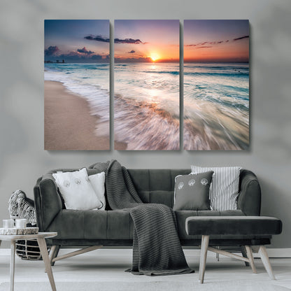 71849-MGV-CV-36X24-Sunrise Ocean Beach Wall Art – Serene Seascape Canvas Print with Gentle Waves, Coastal Nature Decor for Bedroom, Living Room or