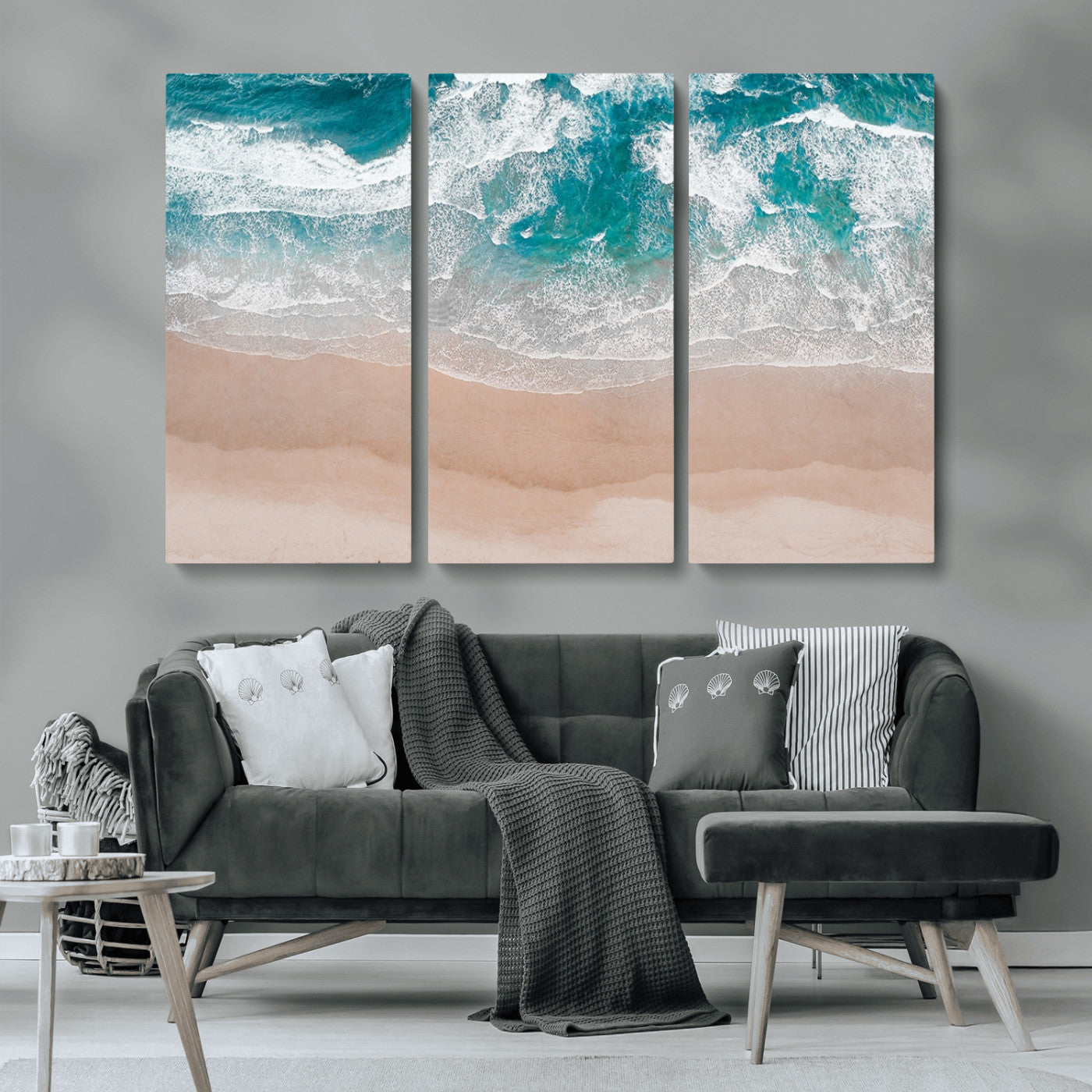 39236-MGV-CV-36X24-Ocean Beach Wall Art – Aerial View of Waves and Sand Canvas Print, Coastal Home Decor for Living Room, Bedroom, Office or Beach