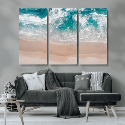39236-MGV-CV-36X24-Ocean Beach Wall Art – Aerial View of Waves and Sand Canvas Print, Coastal Home Decor for Living Room, Bedroom, Office or Beach