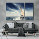 75430-MGV-CV-36X24-Sailing Boat Wall Art – Dynamic Ocean Yacht Canvas Print, Nautical Decor for Living Room, Office, Beach House or Cabin