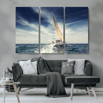 75430-MGV-CV-36X24-Sailing Boat Wall Art – Dynamic Ocean Yacht Canvas Print, Nautical Decor for Living Room, Office, Beach House or Cabin
