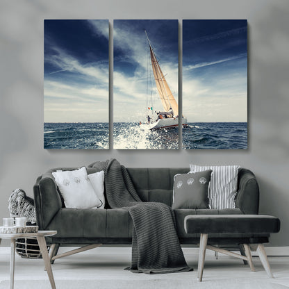 75430-MGV-CV-36X24-Sailing Boat Wall Art – Dynamic Ocean Yacht Canvas Print, Nautical Decor for Living Room, Office, Beach House or Cabin