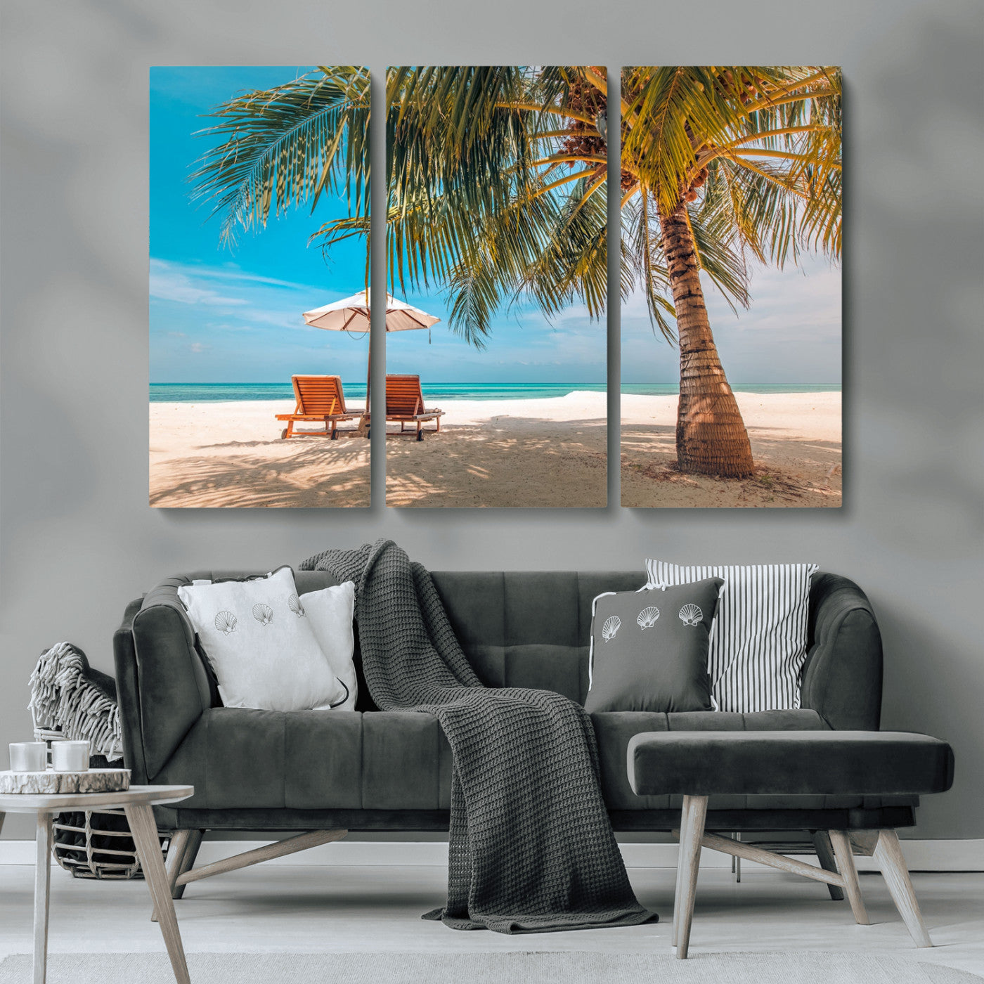 69754-MGV-CV-36X24-Tropical Beach Wall Art – Relaxing Palm Tree and Lounge Chairs Canvas Print, Serene Coastal Decor for Living Room, Bedroom, Office