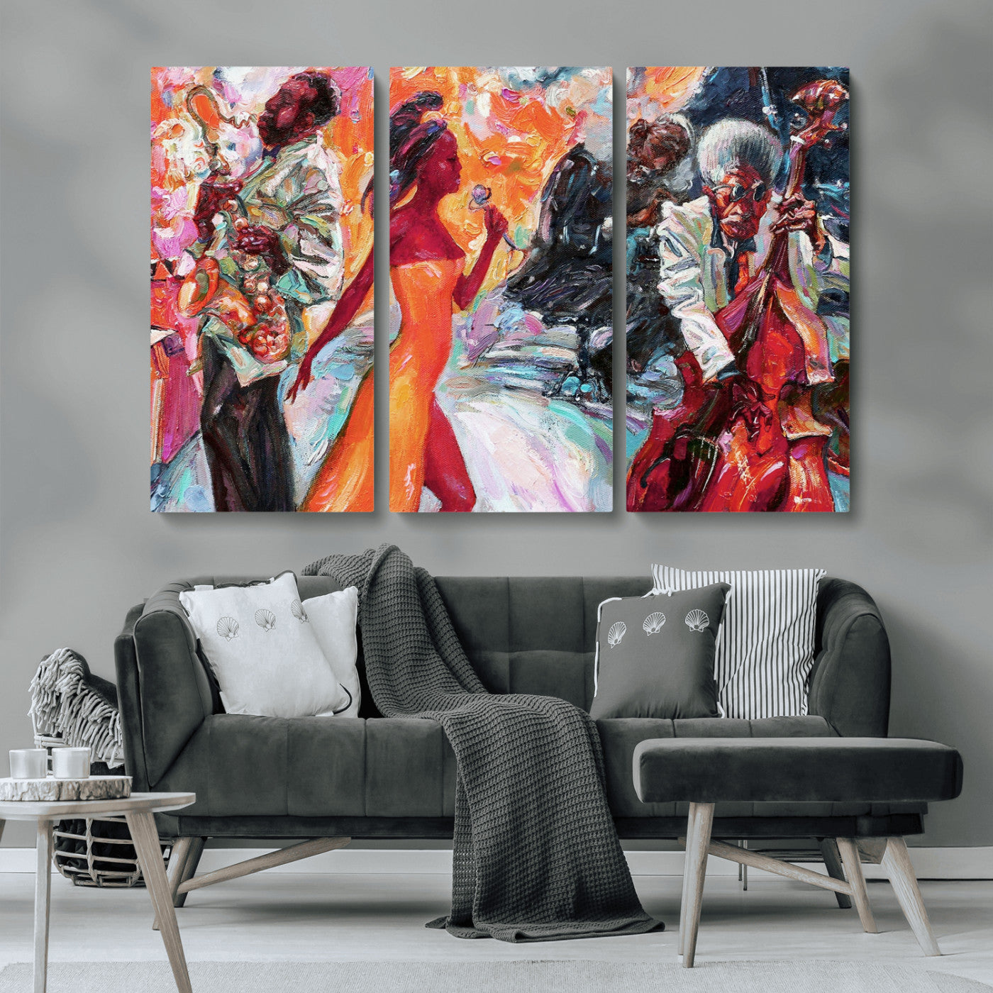 24452-MGV-CV-36X24-Vibrant Jazz Musician Painting - Expressive Art Print of Live Jazz Band, Perfect Wall Decor for Music Lovers and Art Enthusiasts