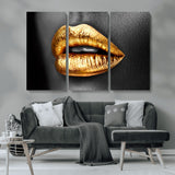 84747-MGV-CV-36X24-Golden Lips Black & White Portrait – Glamorous Metallic Lip Art Print, Modern Wall Decor for Bedroom, Beauty & Fashion Lover Gift