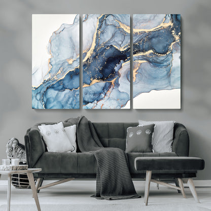 33782-MGV-CV-36X24-Abstract Marble Wall Art – Blue & Gold Fluid Painting Canvas Print, Modern Home Decor for Living Room, Bedroom or Office