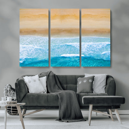 43046-MGV-CV-36X24-Aerial Beach Wall Art – Serene Ocean Waves & Sandy Shore Canvas Print, Coastal Home Decor for Living Room, Bedroom or Office