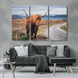 56121-MGV-CV-36X24-Rustic Highland Cow Wall Art – Panoramic Nature Canvas Print, Perfect Decor for Home, Office, Living Room or Man Cave