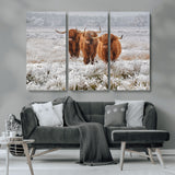 10396-MGV-CV-36X24-Highland Cattle Wall Art – Rustic Winter Landscape Canvas Print, Farmhouse Decor for Living Room, Office, Cabin or Country Home