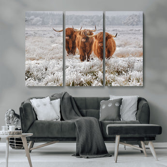 10396-MGV-CV-36X24-Highland Cattle Wall Art – Rustic Winter Landscape Canvas Print, Farmhouse Decor for Living Room, Office, Cabin or Country Home