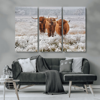 10396-MGV-CV-36X24-Highland Cattle Wall Art – Rustic Winter Landscape Canvas Print, Farmhouse Decor for Living Room, Office, Cabin or Country Home