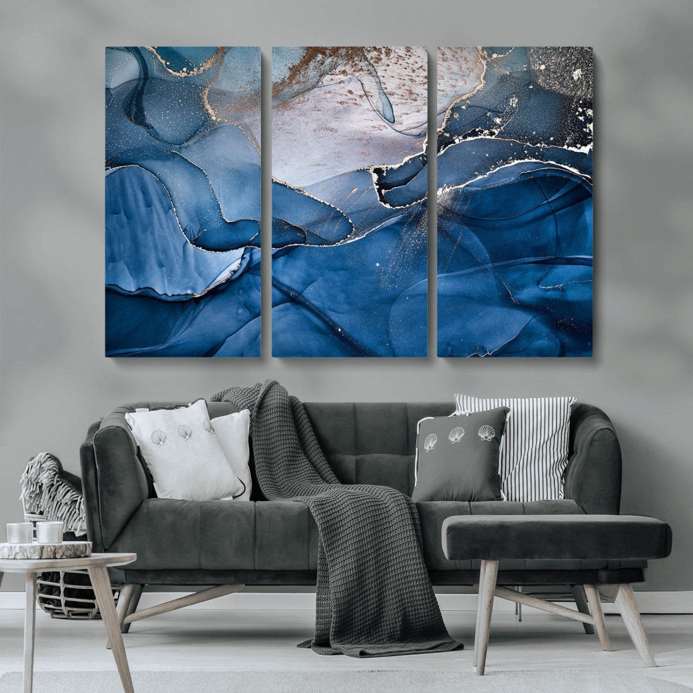 27810-MGV-CV-36X24-Abstract Blue Gold Fluid Art Wall – Modern Canvas Print, Elegant Home & Office Wall Art, Stylish Living Room or Bedroom Decor