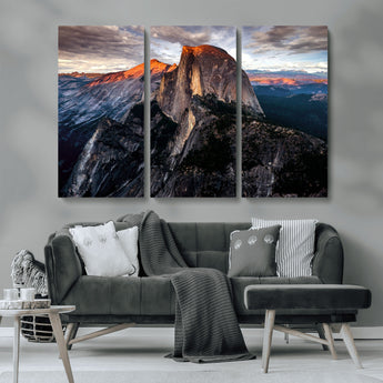 31332-MGV-CV-48X32-3P-Mountain Landscape Wall Art – Majestic Sunset Rock Formation Canvas Print, Nature Scenic Decor for Living Room, Office, Cabin or