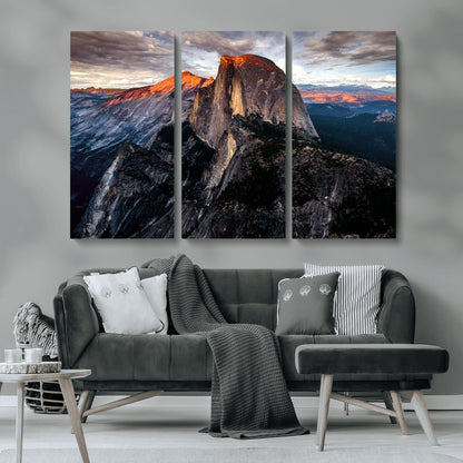31332-MGV-CV-48X32-3P-Mountain Landscape Wall Art – Majestic Sunset Rock Formation Canvas Print, Nature Scenic Decor for Living Room, Office, Cabin or