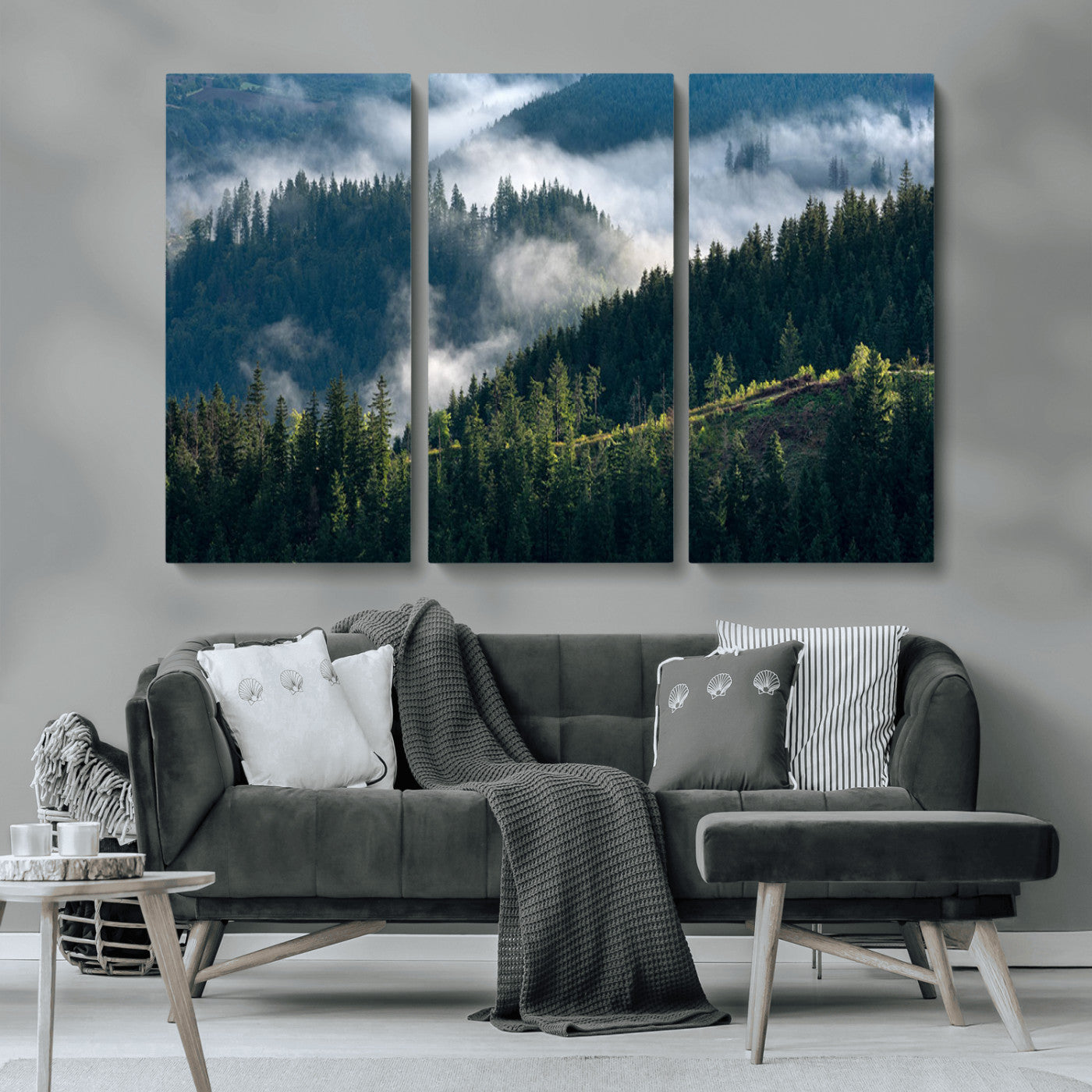55972-MGV-CV-36X24-Whispering Pines Wall Art – Panoramic Misty Forest Canvas Print, Serene Nature Decor for Home, Office or Cabin Retreat
