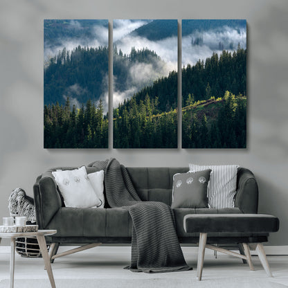 55972-MGV-CV-36X24-Whispering Pines Wall Art – Panoramic Misty Forest Canvas Print, Serene Nature Decor for Home, Office or Cabin Retreat