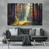 86249-MGV-CV-36X24-Sunlit Autumn Forest Path Wall Art – Peaceful Nature Scene with Fall Foliage, Calming Woods Decor for Home or Office