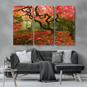 73343-MGV-CV-36X24-Autumn Maple Wall Art – Panoramic Vibrant Red Maple Tree Canvas Print, Seasonal Nature Decor for Office, Living Room or Garden