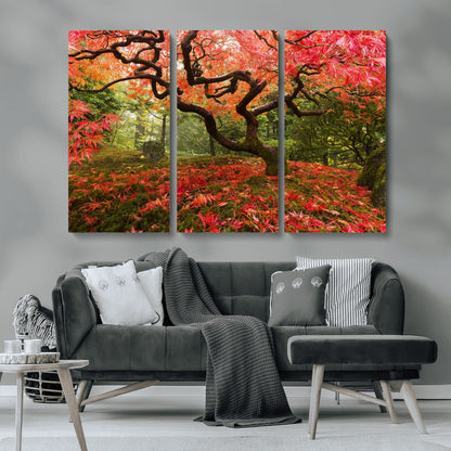 73343-MGV-CV-36X24-Autumn Maple Wall Art – Panoramic Vibrant Red Maple Tree Canvas Print, Seasonal Nature Decor for Office, Living Room or Garden