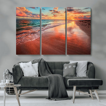 77723-MGV-CV-36X24-Sunset Beach Wall Art – Vibrant Ocean Canvas Print, Coastal Landscape Decor for Living Room, Bedroom or Office, Relaxing Tropical