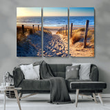 31889-MGV-CV-36X24-Sandy Beach Pathway Wall Art – Coastal Dune Fence and Ocean View Canvas Print, Relaxing Seaside Landscape Decor for Living Room or