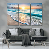 27815-MGV-CV-36X24-Ocean Sunrise Beach Wall Art – Serene Coastal Canvas Print with Waves and Golden Morning Light, Relaxing Seascape Decor for