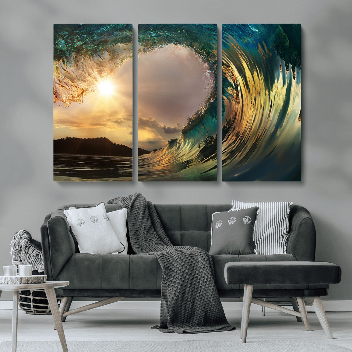 38256-MGV-CV-36X24-Ocean Wave Wall Art – Stunning Sunrise Through Curling Wave Canvas Print, Coastal Surf Photography Seascape Decor for Living Room,
