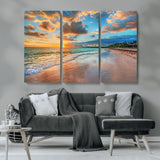 41572-MGV-CV-36X24-Sunset Beach Wall Art – Ocean Waves and Palm Trees Canvas Print, Tropical Coastal Sunset Seascape Decor for Living Room, Bedroom