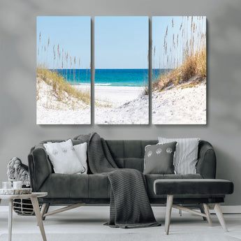 58498-MGV-CV-36X24-White Sandy Beach Wall Art – Panoramic Coastal Canvas Print, Ocean View Decor for Living Room, Bedroom, Office, Relaxing Seaside