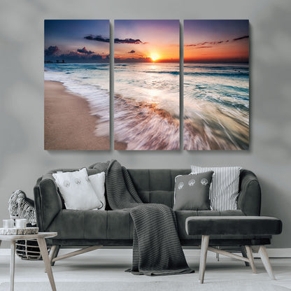 99906-MGV-CV-36X24-Morning Tide Canvas Print – Soft Sunrise Ocean Waves Wall Art, Coastal Serenity Decor for Home & Office