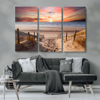 78111-MGV-CV-36X24-Sunset Pathway Wall Art – Panoramic Coastal Canvas Print, Tranquil Beach Decor for Living Room, Office or Bedroom