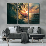 55359-MGV-CV-36X24-Radiant Ocean Wave Wall Art – Panoramic Surf Canvas Print, Vibrant Sunset Beach Decor for Home, Office or Man Cave