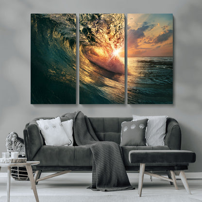 55359-MGV-CV-36X24-Radiant Ocean Wave Wall Art – Panoramic Surf Canvas Print, Vibrant Sunset Beach Decor for Home, Office or Man Cave