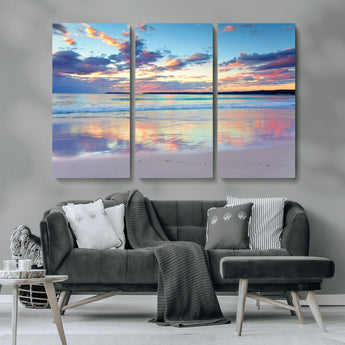 56723-MGV-CV-36X24-Serene Sunset Beach Wall Art – Panoramic Coastal Canvas Print, Peaceful Ocean Reflection Decor for Living Room, Bedroom or Office