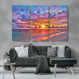 72836-MGV-CV-36X24-Fiery Sunset Beach Wall Art – Panoramic Vibrant Ocean Canvas Print, Dramatic Coastal Decor for Living Room, Bedroom or Office