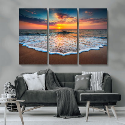 16110-MGV-CV-36X24-Ocean Sunset Wall Art – Vibrant Beach Waves and Horizon Canvas Print, Relaxing Coastal Seascape Decor for Living Room or Bedroom