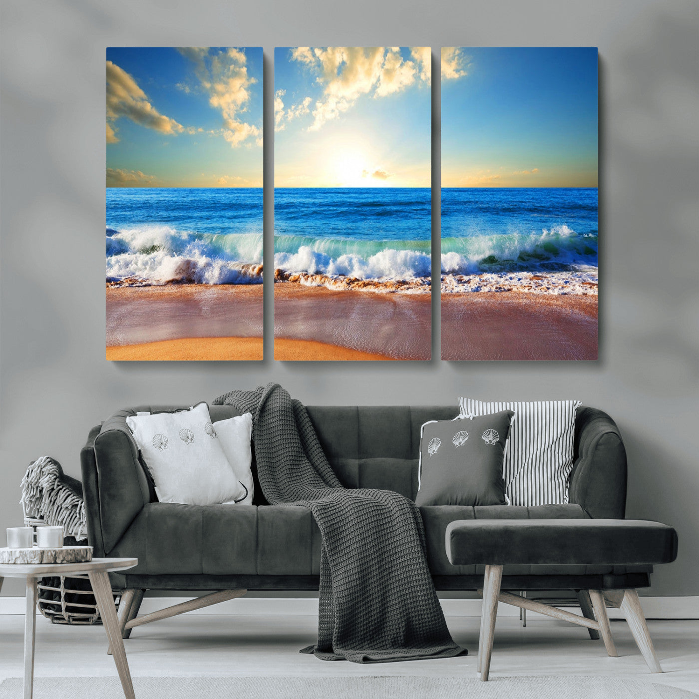 50522-MGV-CV-36X24-Ocean Sunrise Wall Art – Peaceful Beach Waves and Golden Horizon Canvas Print, Coastal Seascape Decor for Home or Office