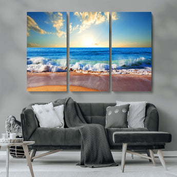 50522-MGV-CV-36X24-Ocean Sunrise Wall Art – Peaceful Beach Waves and Golden Horizon Canvas Print, Coastal Seascape Decor for Home or Office