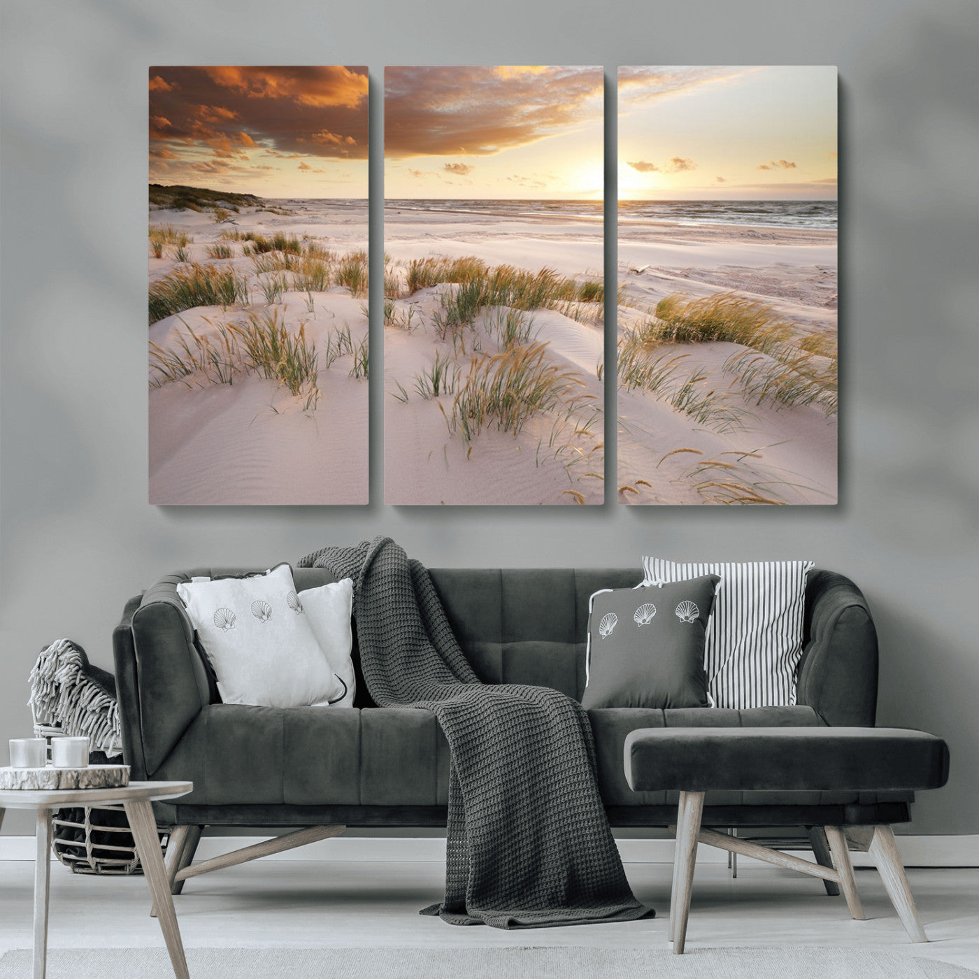 61246-MGV-CV-36X24-Coastal Sand Dunes Wall Art – Serene Beach Sunset Canvas Print with Grasses and Ocean View, Tranquil Seaside Decor for Living Room