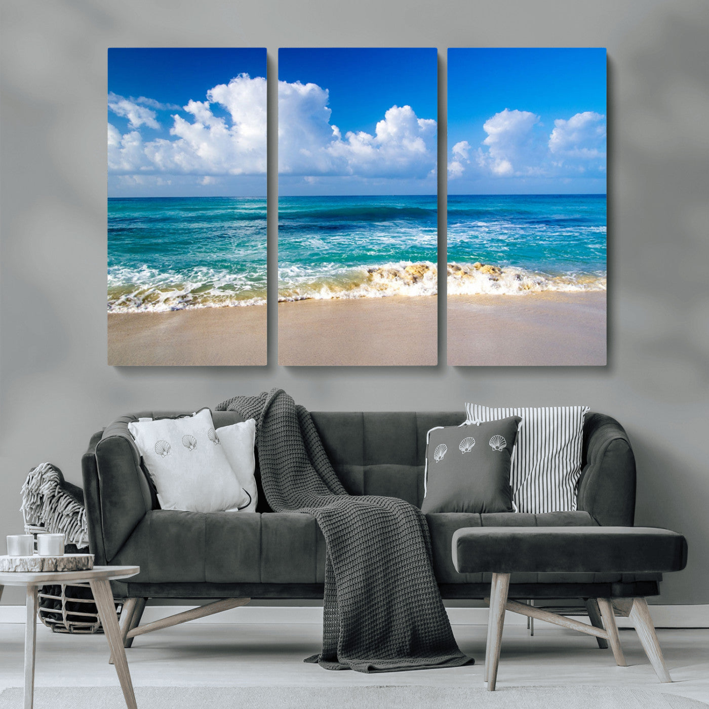 60364-MGV-CV-36X24-Tropical Ocean Wave Wall Art – Serene Blue Sea and White Sand Beach Canvas Print, Coastal Landscape Decor for Living Room, Bedroom