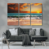 72948-MGV-CV-36X24-Ocean Sunset Wave Wall Art – Dramatic Seascape Canvas Print with Golden Sky and Crashing Waves, Coastal Beach Decor for Living
